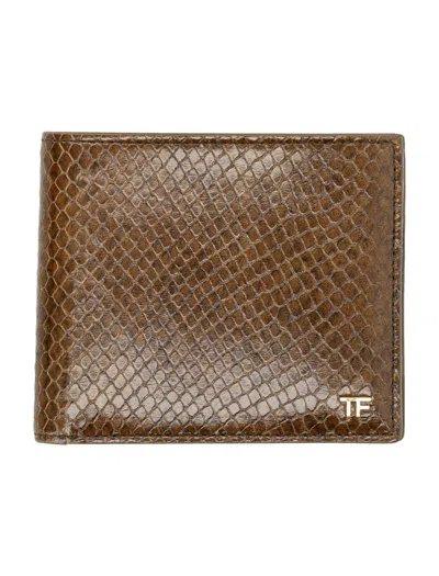 Tom Ford Printed Python Classic Bifold Wallet In Oak Beige