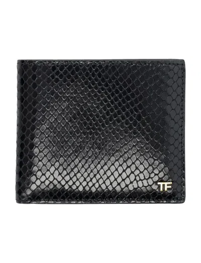 Tom Ford Printed Python Classic Bifold Wallet In Black