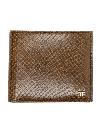 Tom Ford Printed Python Classic Bifold Wallet In Oak Beige