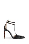 Tom Ford Printed Python T Strap Pumps In Black