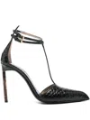 Tom Ford Printed Python T Strap Pumps In Black