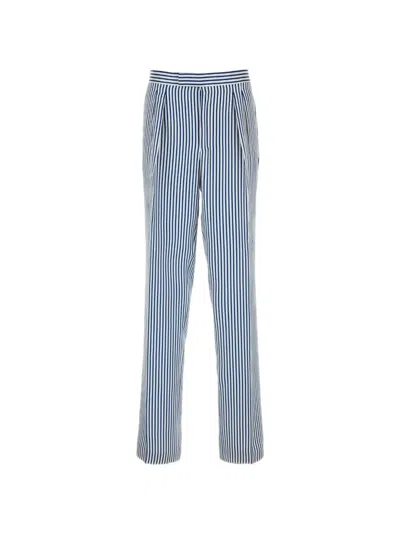 Tom Ford Satin Striped Wide Leg Trousers Belt Loops In Blue
