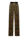 Tom Ford Multicolor Pants With Logo Patch On The Waist And All-over Leopard Print In Silk Stretch Wo In Brown