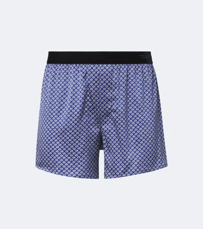 Tom Ford Printed Silk-blend Boxers In Blue