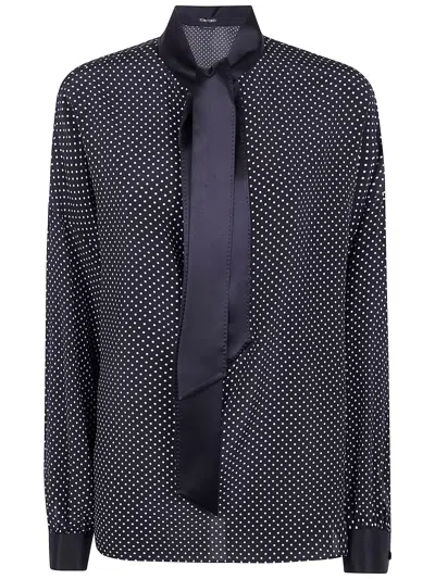 Tom Ford Printed Small Polka Dot Silk Crepe De Chine Lavalliere Tunic In Multi