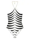 Tom Ford Optical Scaloppe-print Halterneck One-piece Swimsuit With Chain In Zebrato