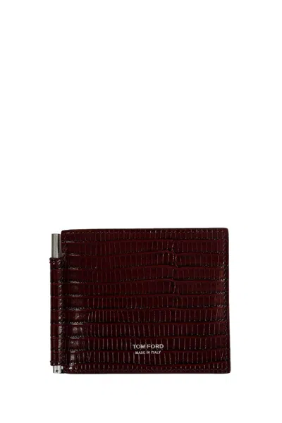 Tom Ford Printed Tejus Money Clip Wallet In Red