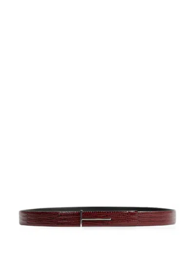 Tom Ford Printed Tejus Reversible T Belt In Burgundy
