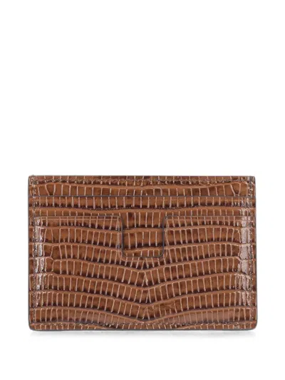 Tom Ford Printed Tejus T Line Classic Card Holder In Brown