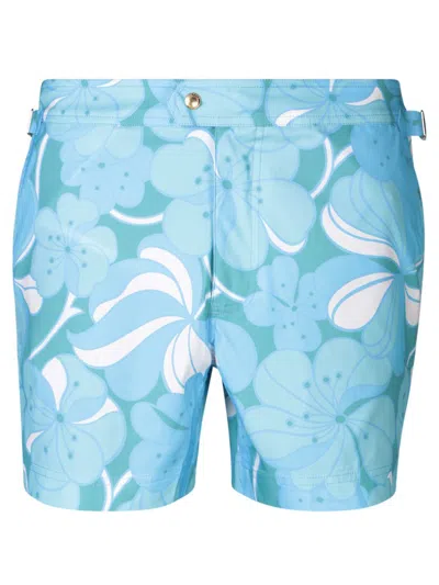 Tom Ford Psychedelic Floral Print Swim Shorts In Blue
