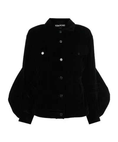 Tom Ford Puff-sleeve Denim Jacket In Black