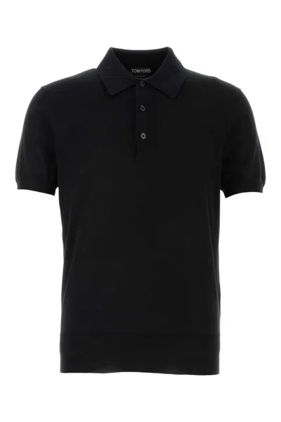 Tom Ford Silk Cotton Piquet Ss Polo In Black