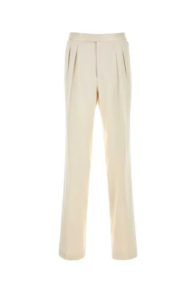 Tom Ford Pure Silk Peached Gabardine Double Pleat Pant In Neutral
