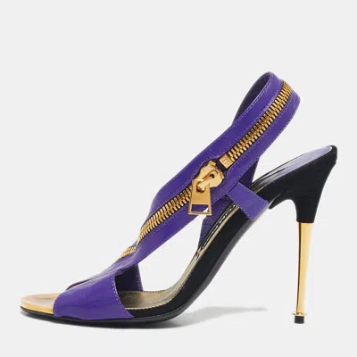 Pre-owned Tom Ford Purple Leather Zip Ankle Strap Sandals Size 40