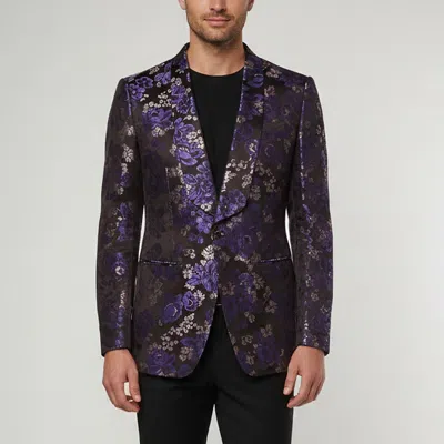 Pre-owned Tom Ford Purple/black Floral Jacquard Regular Fit Blazer M