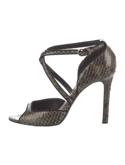 Pre-owned Tom Ford Python Animal Print D'orsay Pumps In Green