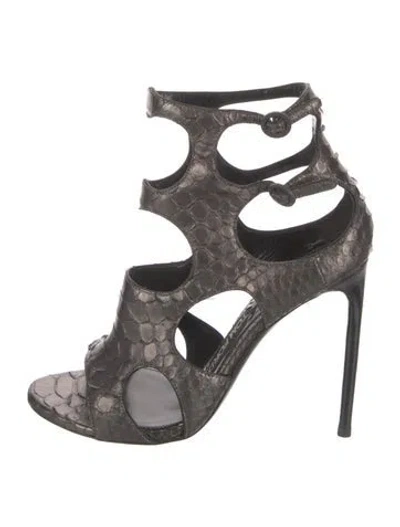 Pre-owned Tom Ford Python Animal Print T-strap Sandals In Black
