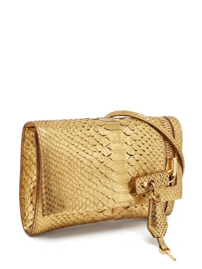 Pre-owned Tom Ford Python Crossbody Bag In Gold