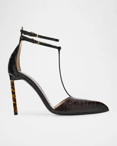 Tom Ford Python-effect Stiletto T-strap Pumps In Multi
