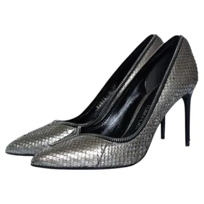 Pre-owned Tom Ford , Python Leather Metallic Zipper Heels In Black