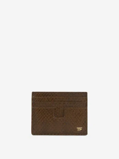 Tom Ford Python Logo Card Holder In Brown