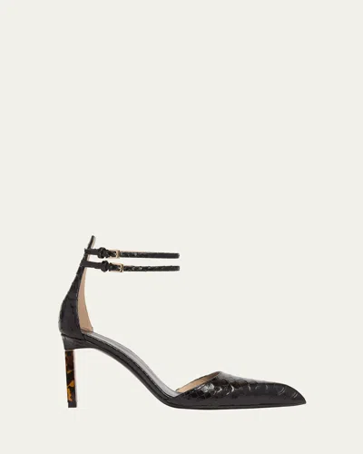 TOM FORD PYTHON STAMPED LEATHER DOUBLE ANKLE STRAP PUMPS