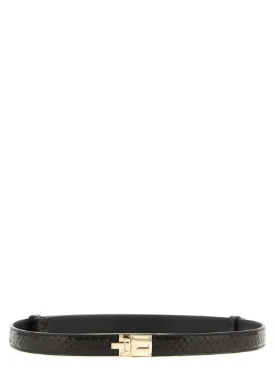Tom Ford Python-print Calfskin Belt In Brown