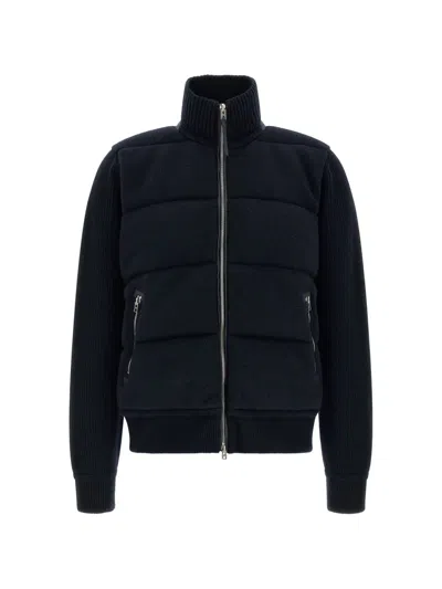 Tom Ford Padded Jacket High Collar Ribbed Cuffs In Blue