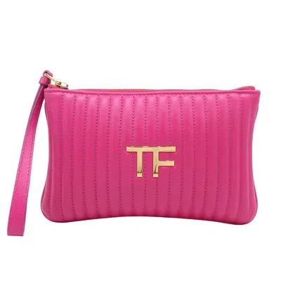 Tom Ford Quilted Zipped Wristlet Pouch Bag In Pink Calf Leather