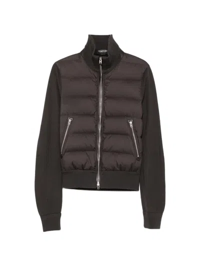 Tom Ford Quilted-panel Zip-up Jacket In Black