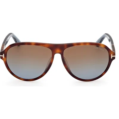 Tom Ford Quincy 59mm Pilot Sunglasses In Shiny Havana/brown To Blue