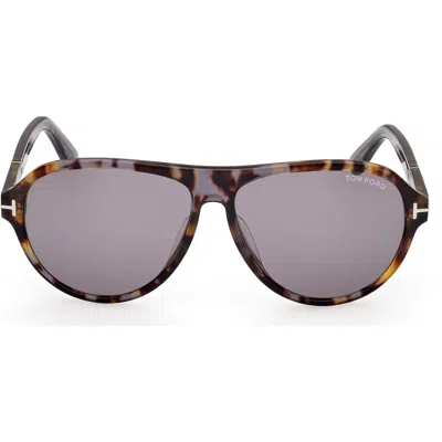 Tom Ford Quincy 59mm Pilot Sunglasses In Vintage Grey Havana/t Logo