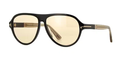 Pre-owned Tom Ford Quincy Ft 1080 Shiny Black/light Brown Photochromic (01e) Sunglasses