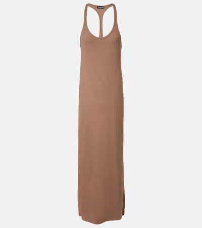 Tom Ford Racerback Jersey Maxi Dress In Brown