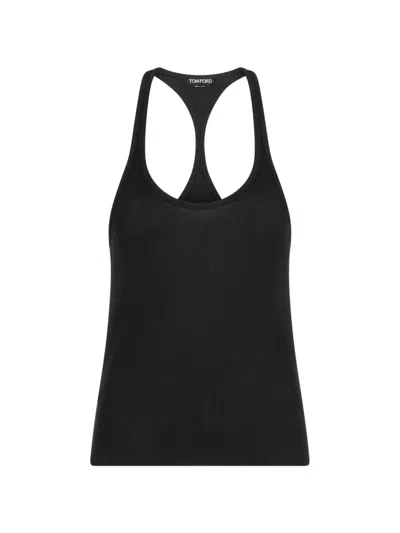 Tom Ford Silk-blend Ribbed Jersey Tank Top In Black