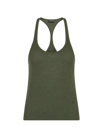 Tom Ford Ribbed Texture Racerback Silk-cupro Tank Top In Gray