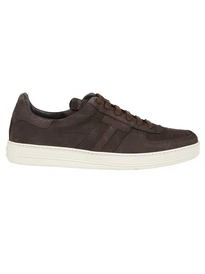 Tom Ford Radcliffe Crocodile-effect Nubuck Low Top Trainers In Fango/cream