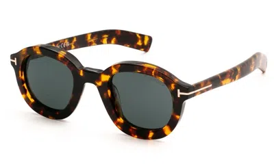 Pre-owned Tom Ford Raffa Ft 1100/s 52v Dark Tortoise Blue Lens Sunglasses 46mm