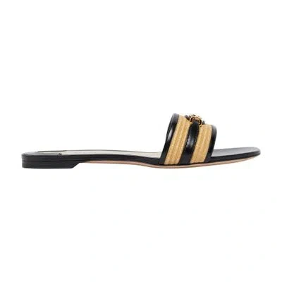 Tom Ford Black & Beige Raffia Smooth Calf Sandals