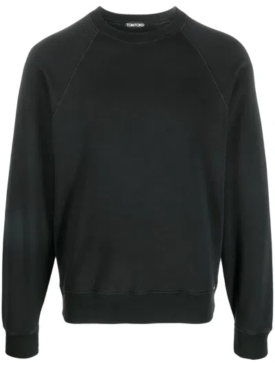 Tom Ford Black Crewneck Sweatshirt With Logo Patch On The Front In Cotton Man