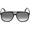 Tom Ford Raoul 62mm Gradient Oversize Navigator Sunglasses In Shiny Black/gradient Smoke