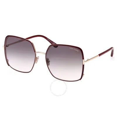 Tom Ford Raphaela Smoke Gradient To Pink Square Ladies Sunglasses Ft1006 69w 60 In Burgundy / Gold / Pink / Rose / Rose Gold