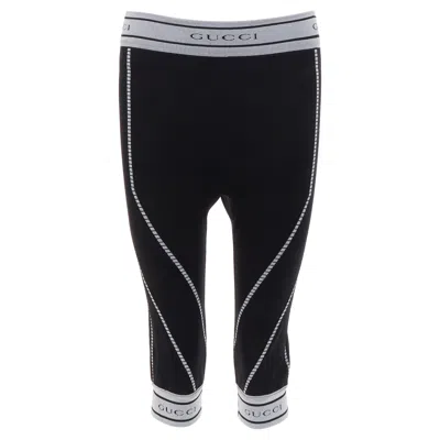 Pre-owned Tom Ford Rare Gucci Vintage  Grey Gg Logo Ribbed Contour Seam Biker Leggings S In Gray