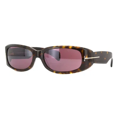 TOM FORD RECTANGLE FULL RIM, WITH A DARK HAVANA FRAME AND BORDEAUX LENS.