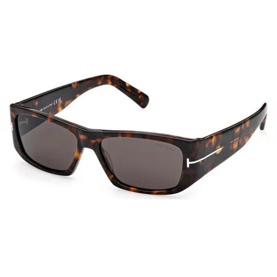 Tom Ford Rectangle Full Rim, With A Dark Havana Frame And Smoke Lens. In Brown
