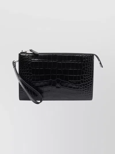 Tom Ford Rectangular Crocodile Texture Clutch Bag In Black