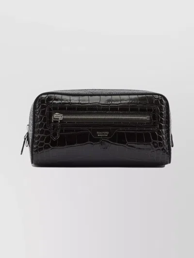 Tom Ford Rectangular Leather Beauty Case With Crocodile Texture In Brown
