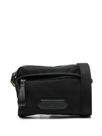 Tom Ford Recycled Nylon Mini Messenger Bags In Black