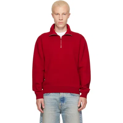 Tom Ford Red Double Face Wool Half Zip Jacket In Multi