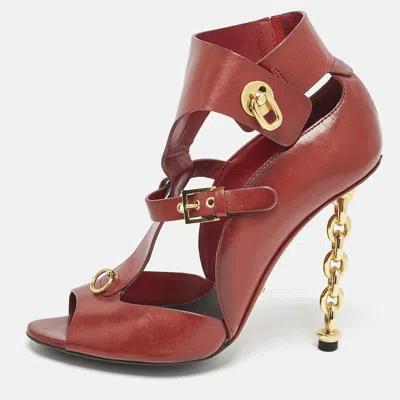 Pre-owned Tom Ford Red Leather Open Toe Ankle Boots Size 39.5